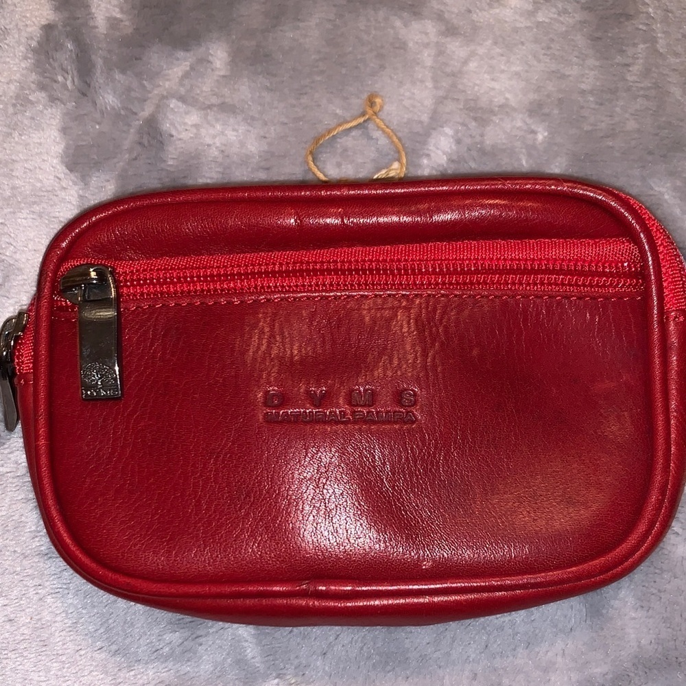 DYMS Natural Pampa Leather belt bag, coin pouch, cosmetic case red leather NWOT